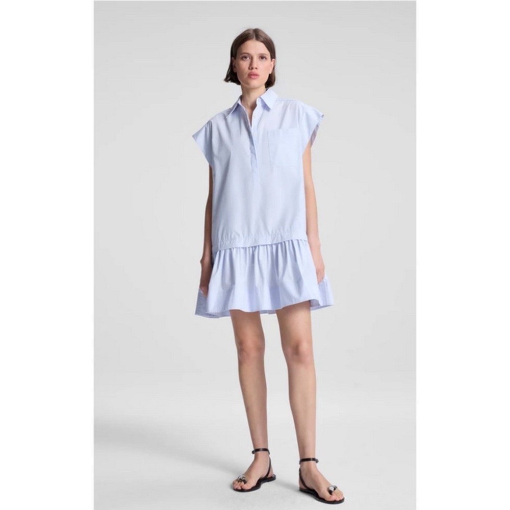 A.L.C. Brock Mini Shirt Dress 100% Cotton Blue Drop Waist Preppy Relaxed Women M